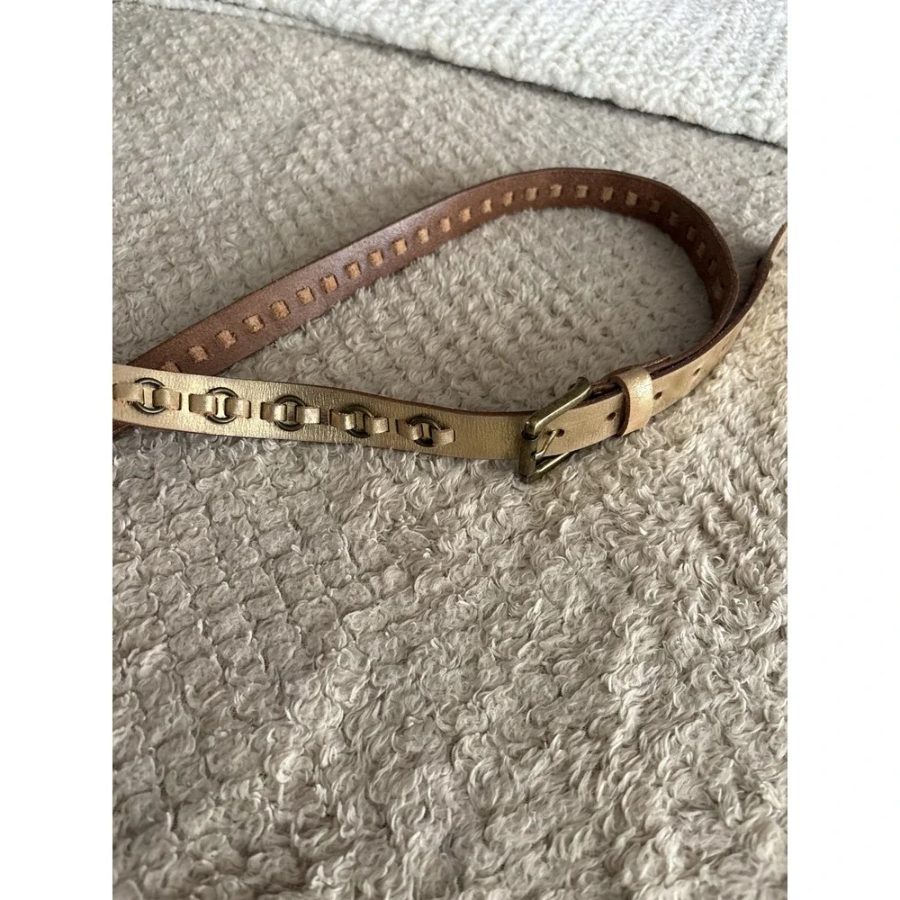 Calvin Klein Jeans Large Distressed Metallic Gold Brass Leather Belt Large VTG